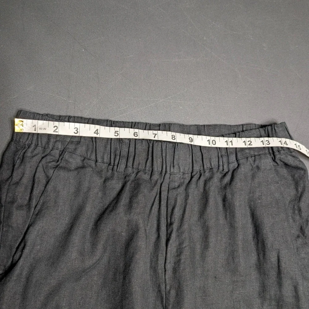 Quince Womens Black 100% European Flax Linen Elastic Waist Pants Size M